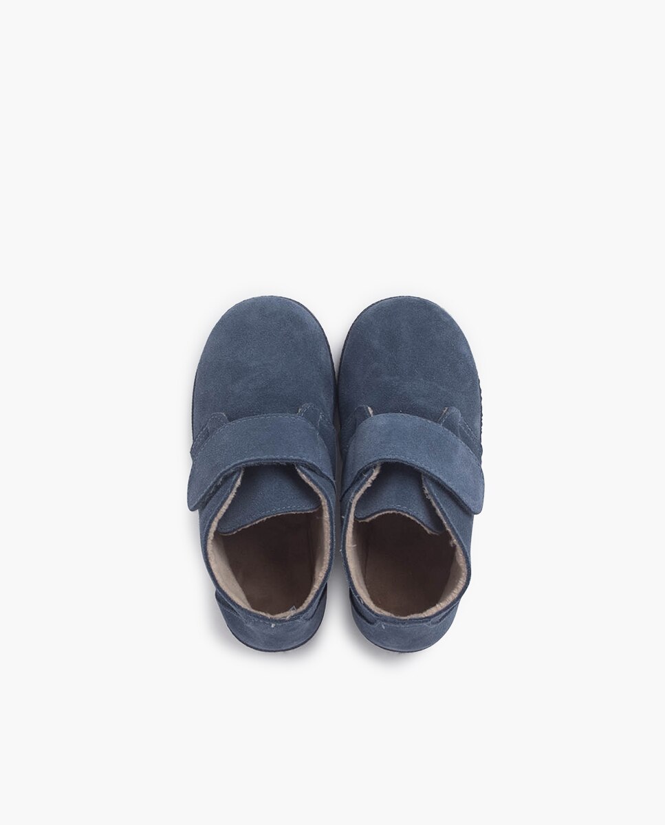 Botas de bebé niño en serraje con forro interior de borreguito y cierre adherente - Pisamonas - Azul Azul-4