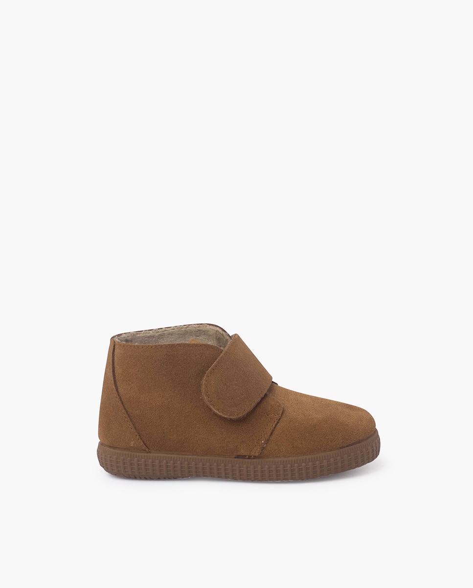Botas de bebé niño en serraje con forro interior de borreguito y cierre adherente - Pisamonas - Camel Camel-1