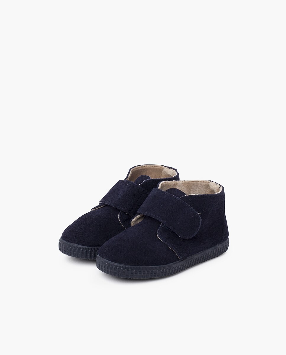 Botas de bebé niño en serraje con forro interior de borreguito y cierre adherente - Pisamonas - Azul marino Azul marino-3