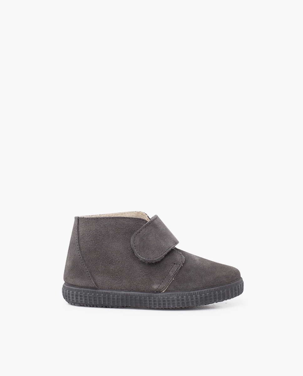 Botas de bebé niño en serraje con forro interior de borreguito y cierre adherente - Pisamonas - Gris Gris-1