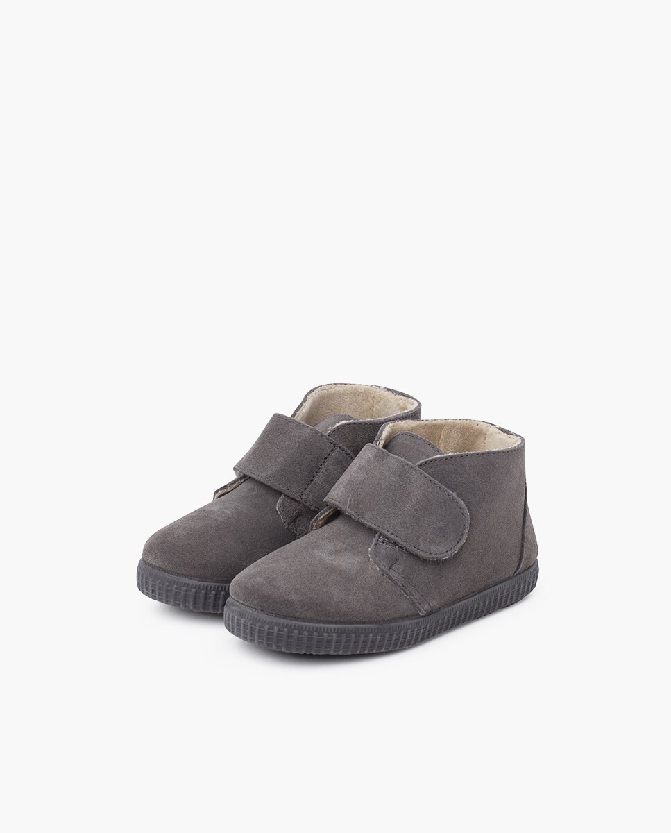 Botas de bebé niño en serraje con forro interior de borreguito y cierre adherente - Pisamonas - Gris Gris-3