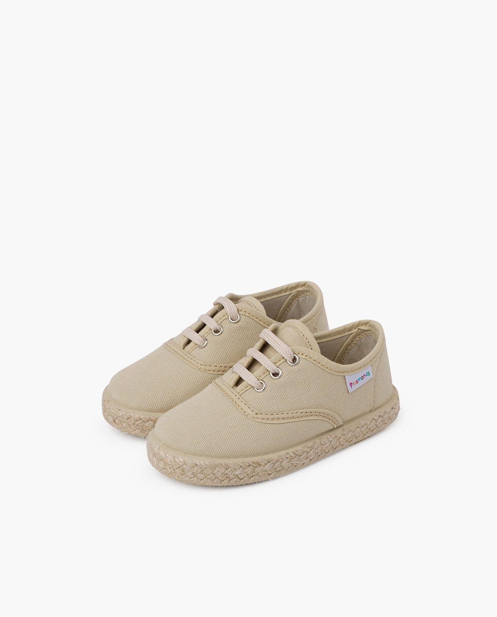 Zapatillas de lona de niños con cordones y suela alpargata - Pisamonas - Camel Beige-3