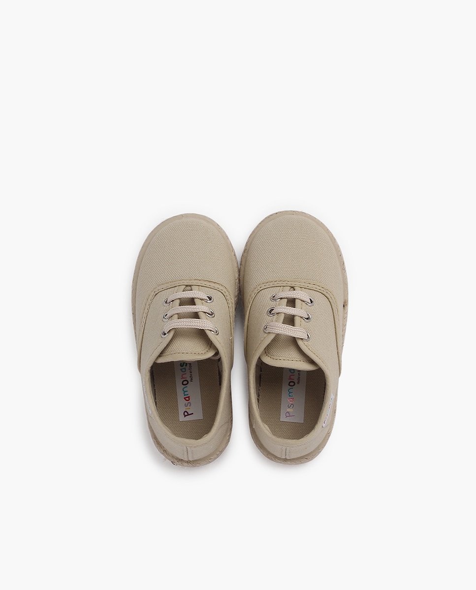 Zapatillas de lona de niños con cordones y suela alpargata - Pisamonas - Camel Beige-4