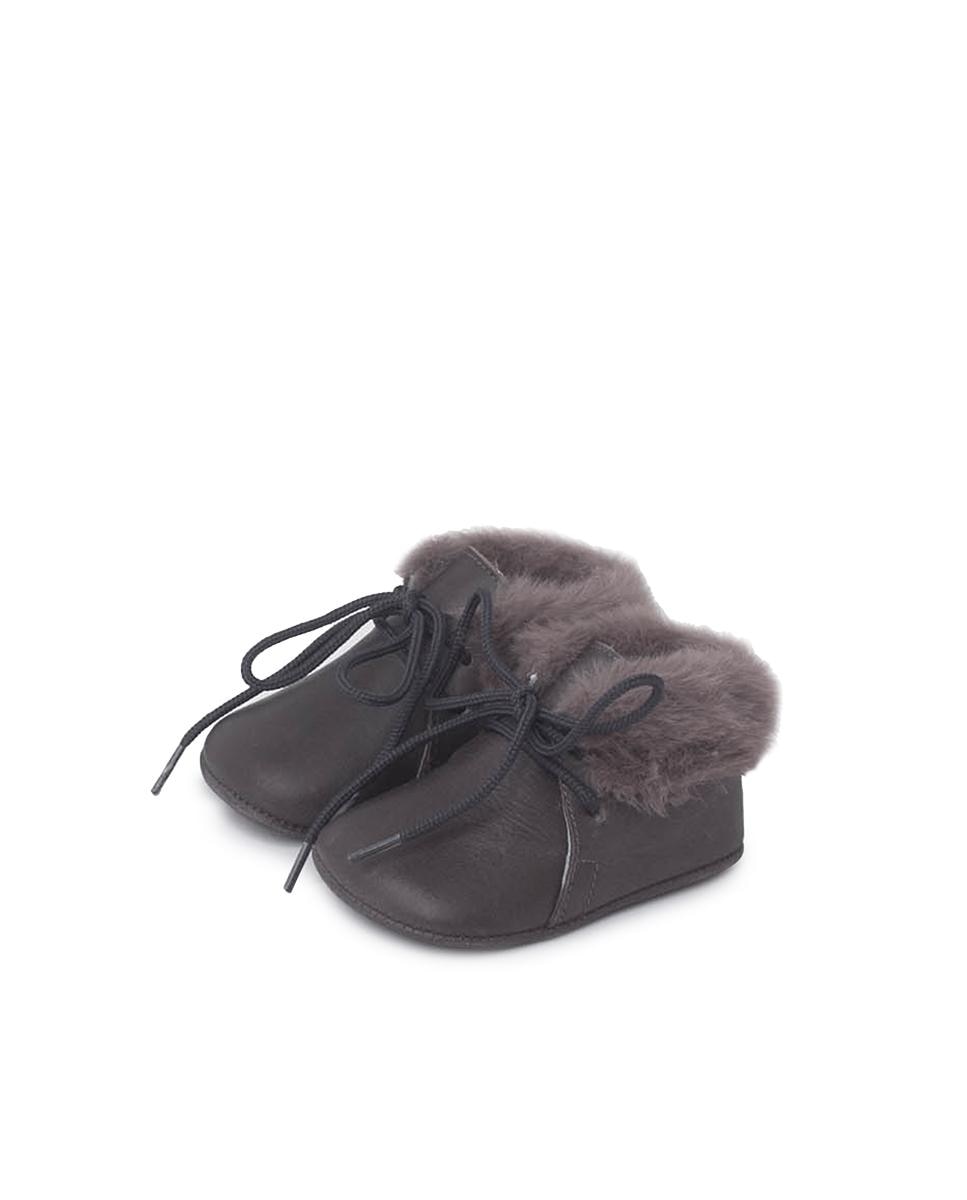 Botas de bebé de piel y cuello pelito - Pisamonas - Gris oscuro Gris oscuro-3