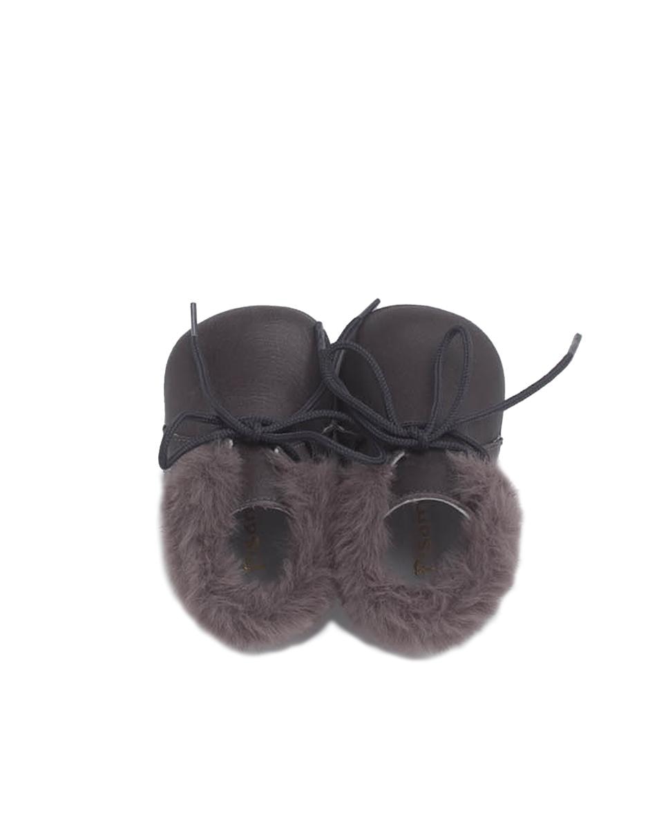 Botas de bebé de piel y cuello pelito - Pisamonas - Gris oscuro Gris oscuro-4