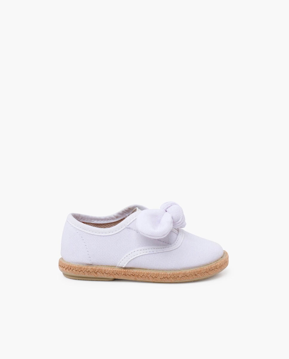 Zapatillas de lona de niños con lazo y suela yute - Pisamonas - Blanco Blanco-1