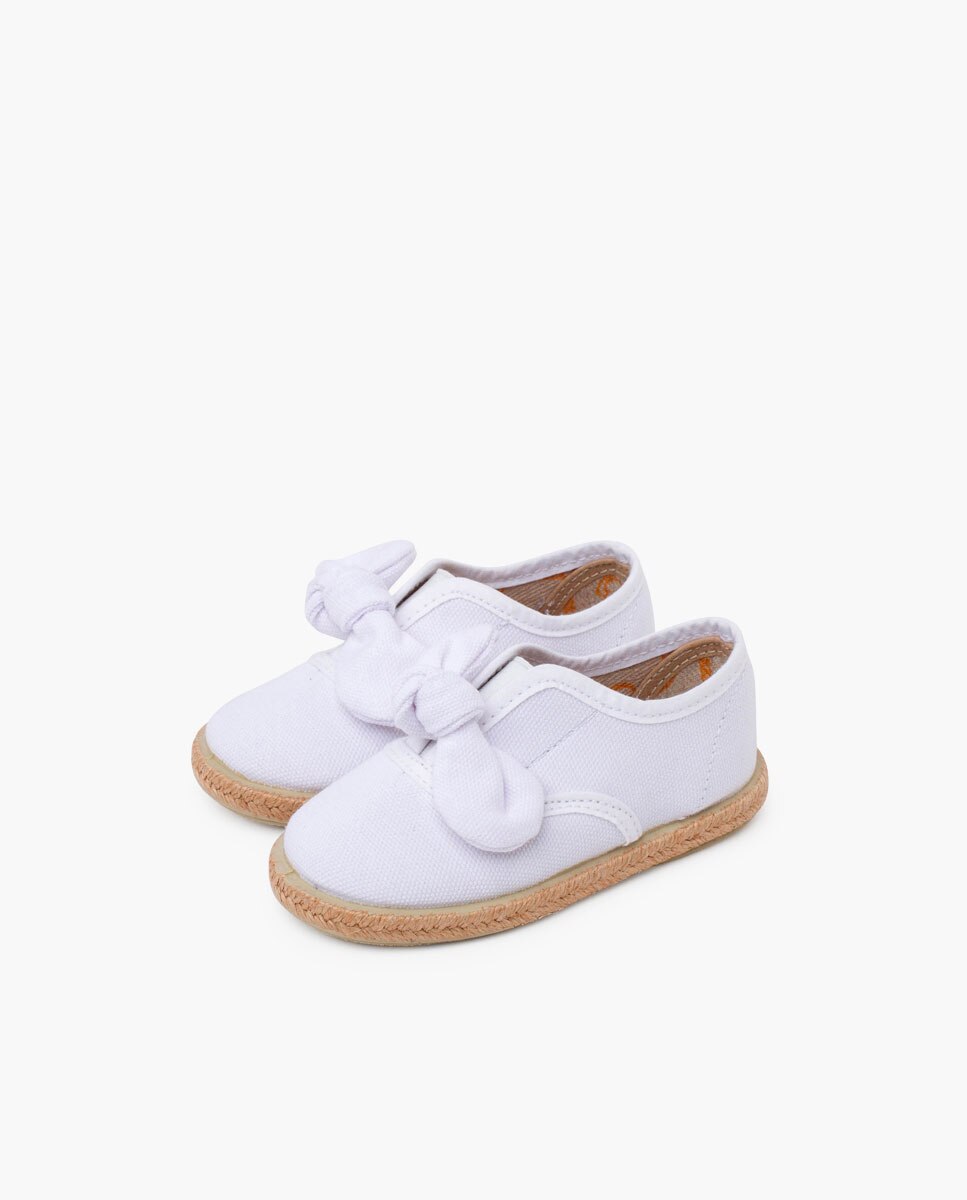 Zapatillas de lona de niños con lazo y suela yute - Pisamonas - Blanco Blanco-3