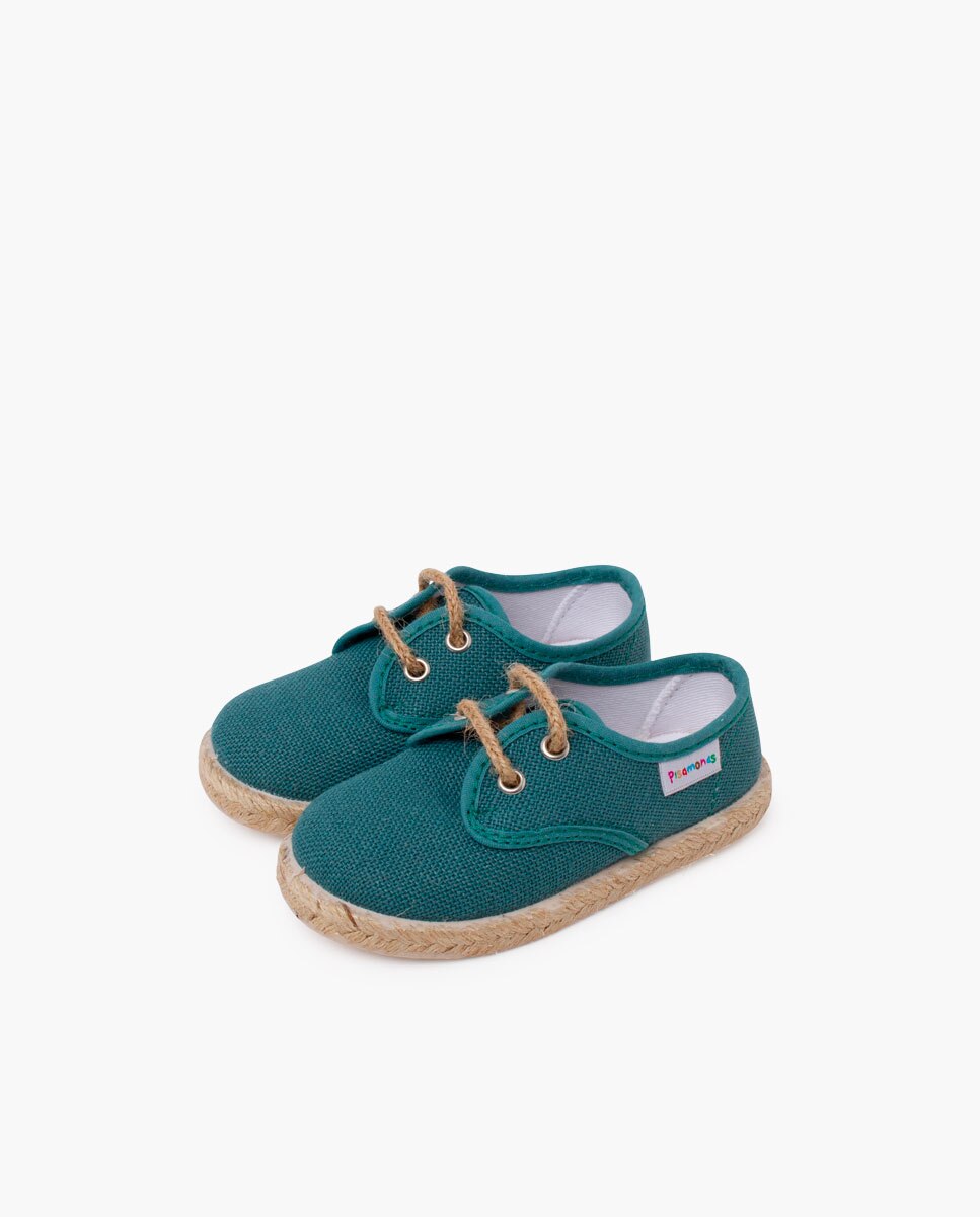 Zapatillas de lona de niños con cordones y base yute - Pisamonas - Verde Verde-3