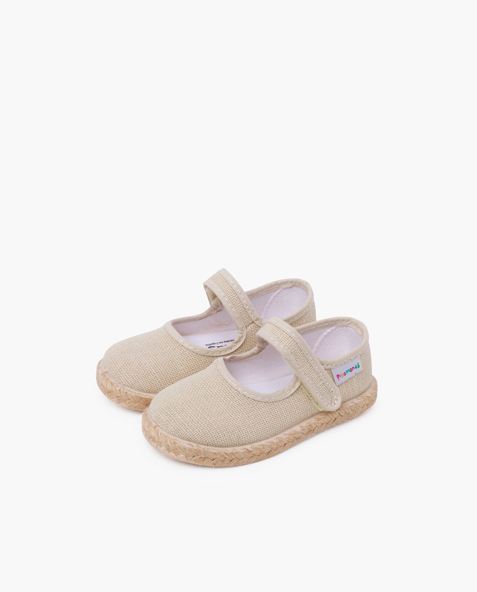 Merceditas de niña lino suela alpargata cierre adherente - Pisamonas - Beige Beige-3