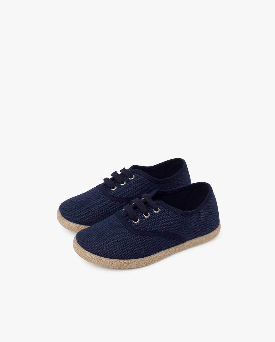 Imagen 3 de Zapatos de cordones de niños de lino con cordones y suela alpargata - Pisamonas - Azul marino Azul marino