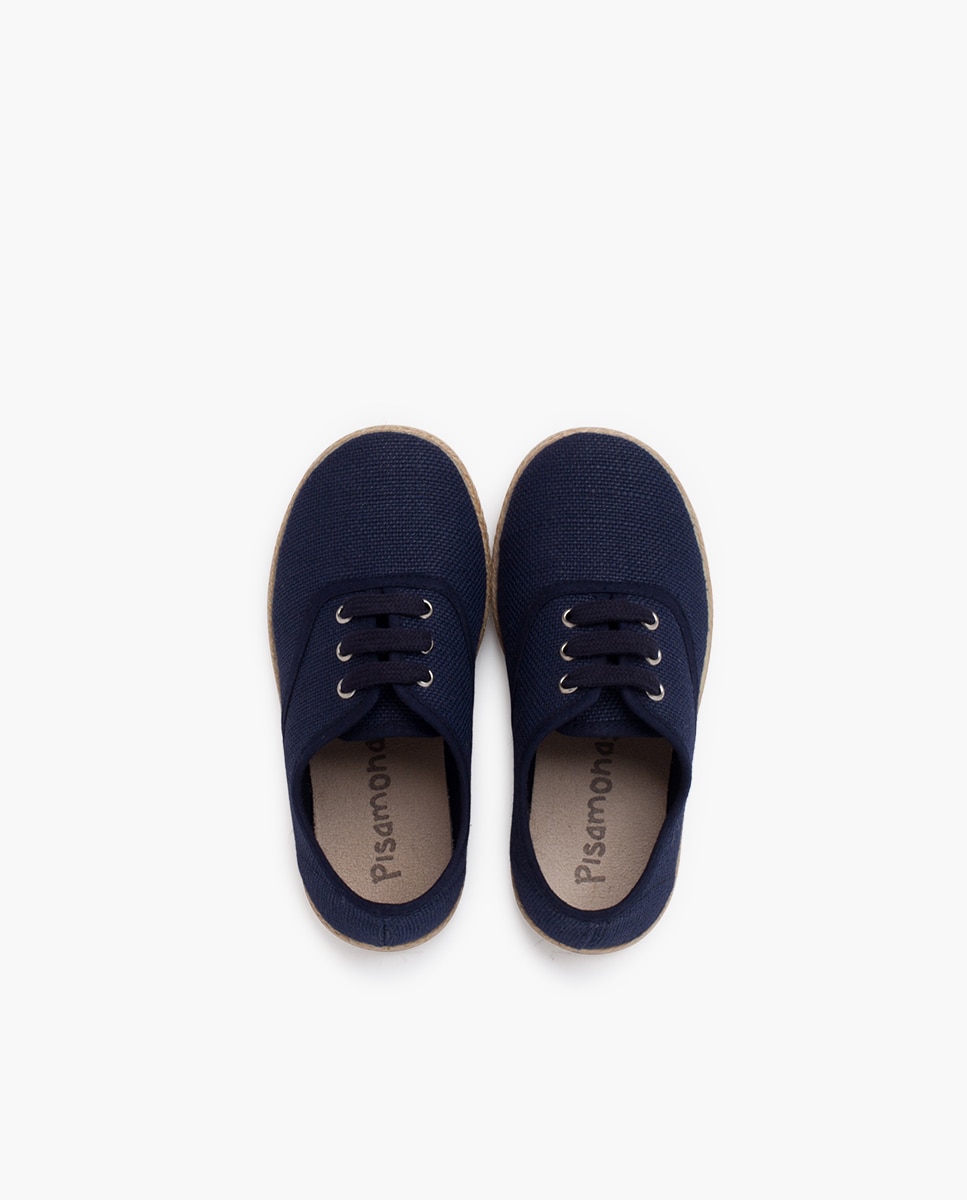 Imagen 4 de Zapatos de cordones de niños de lino con cordones y suela alpargata - Pisamonas - Azul marino Azul marino