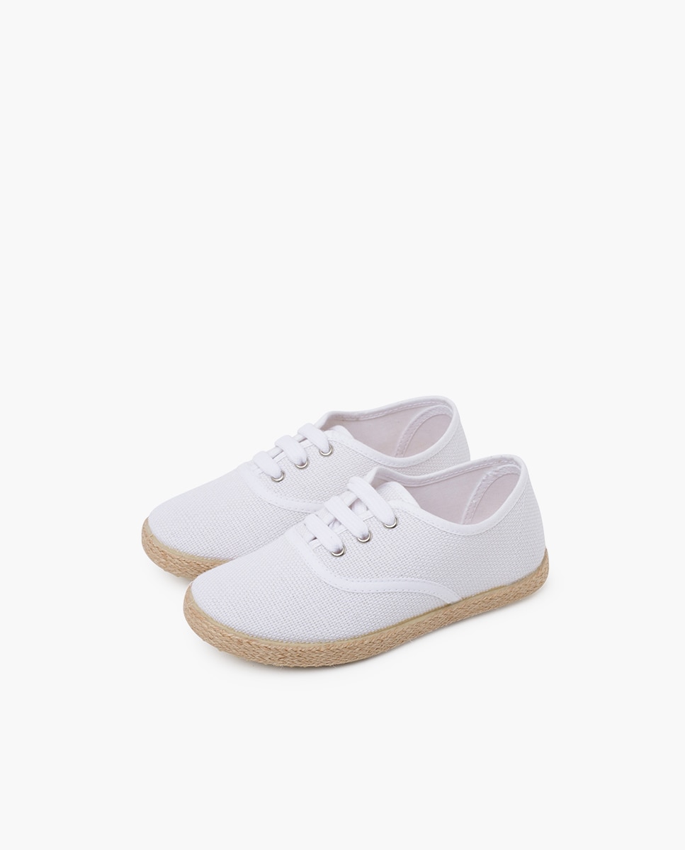 Zapatos de cordones de niños de lino con cordones y suela alpargata - Pisamonas - Blanco Blanco-3