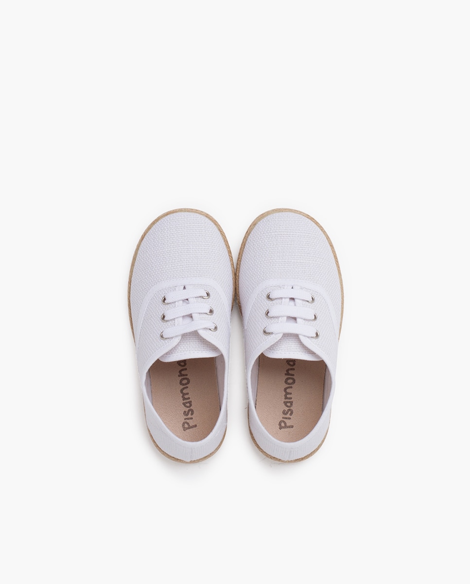 Zapatos de cordones de niños de lino con cordones y suela alpargata - Pisamonas - Blanco Blanco-4