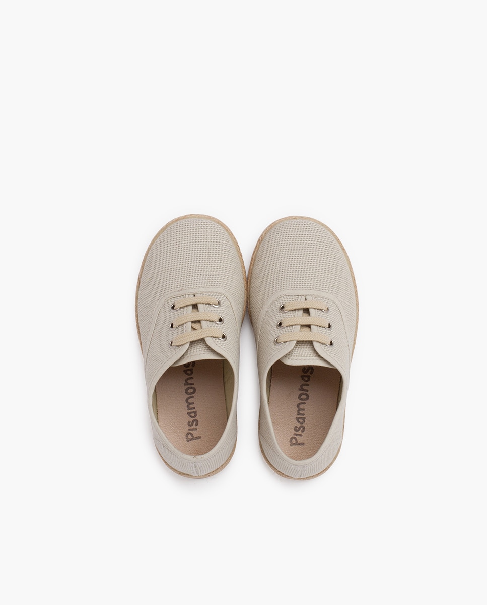 Zapatos de cordones de niños de lino con cordones y suela alpargata - Pisamonas - Beige Beige-4