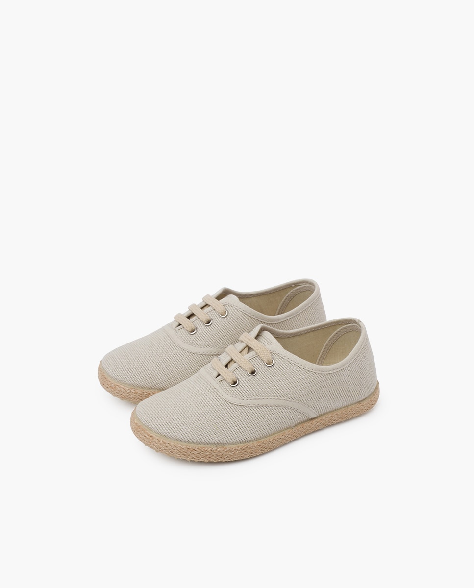 Pisamonas - Zapatillas de lona de niños de lino con cordones y suela alpargata.