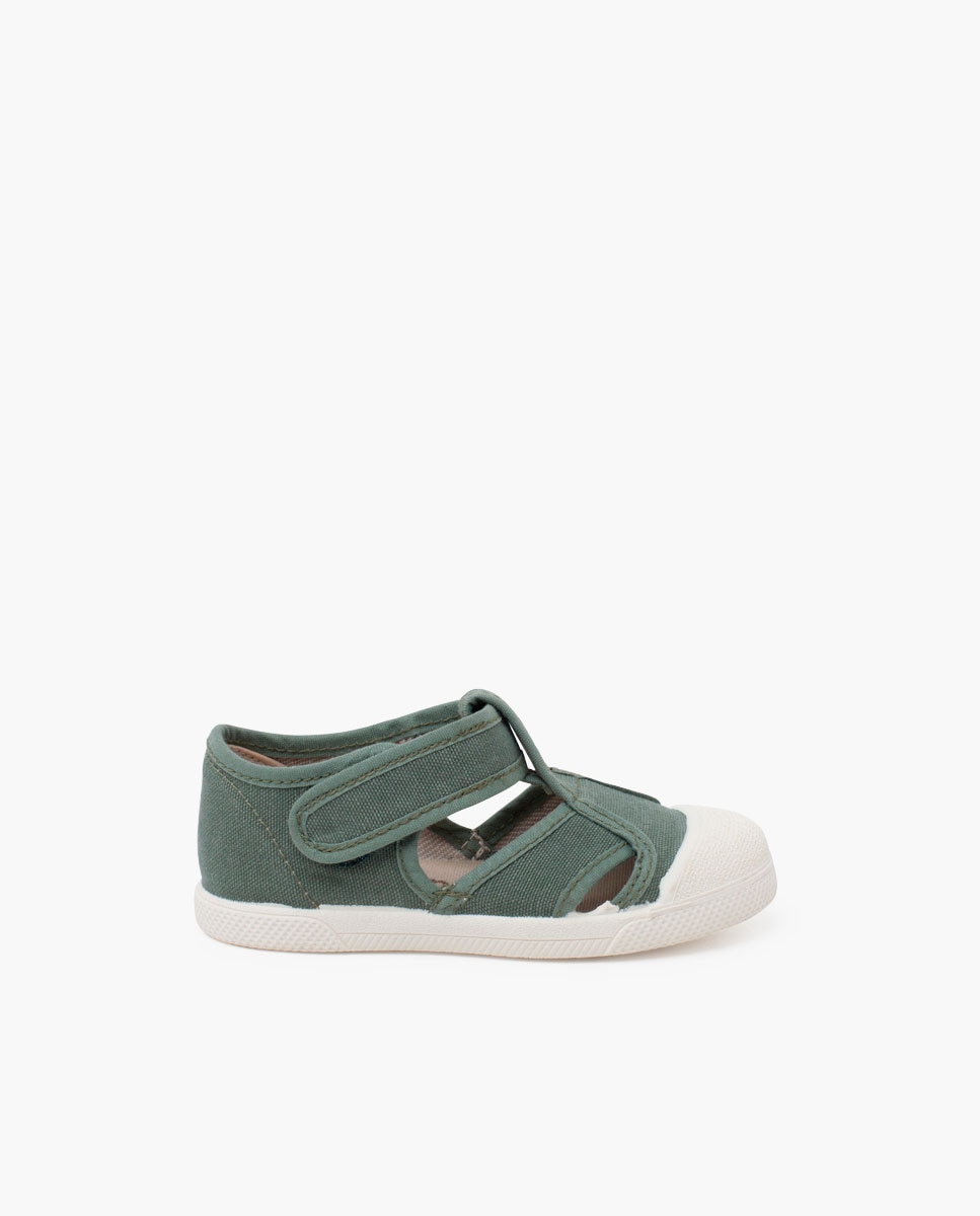 Sandalias de bebé lona eco puntera goma - Pisamonas - Verde Verde-1