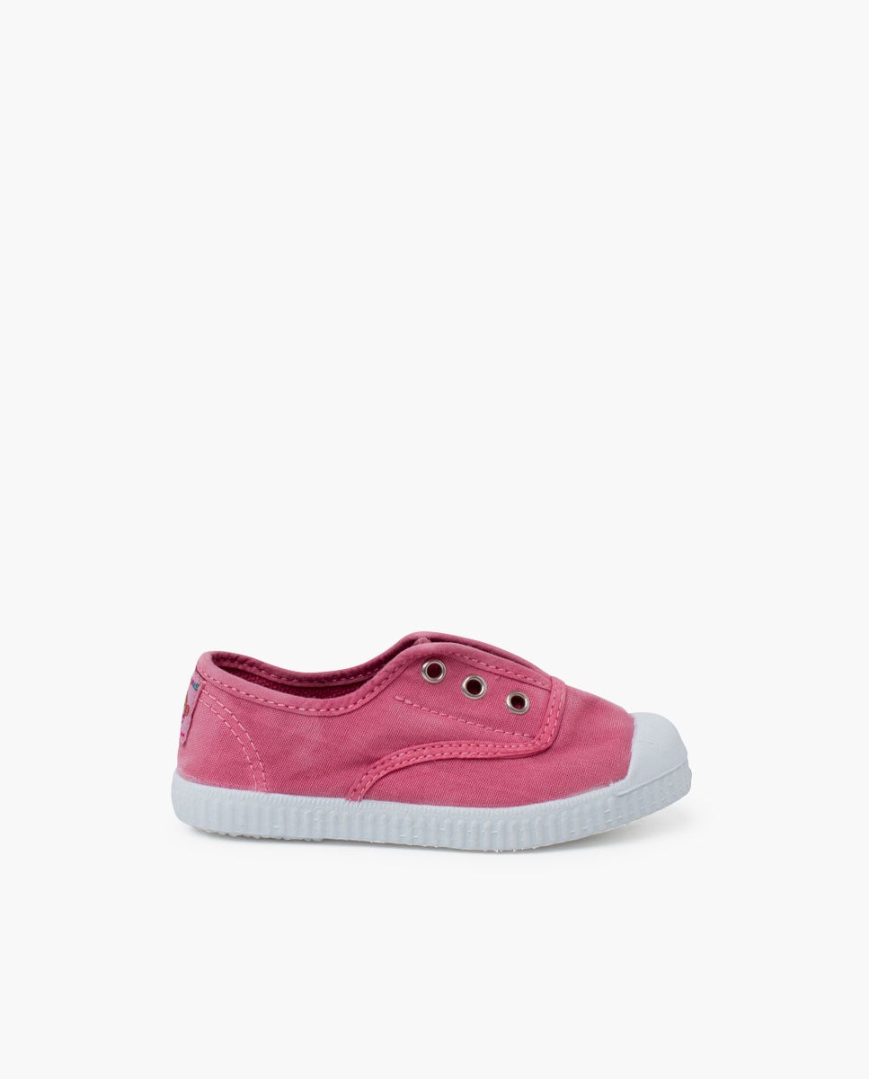 Zapatillas de lona de niña lona efecto desgastado sin - Pisamonas - Rosa Rosa-1