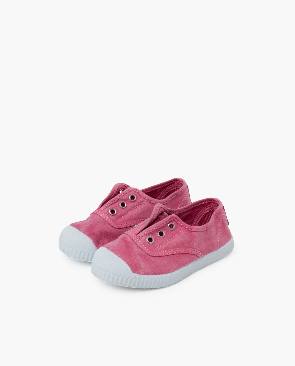 Zapatillas de lona de niña lona efecto desgastado sin - Pisamonas - Rosa Rosa-3