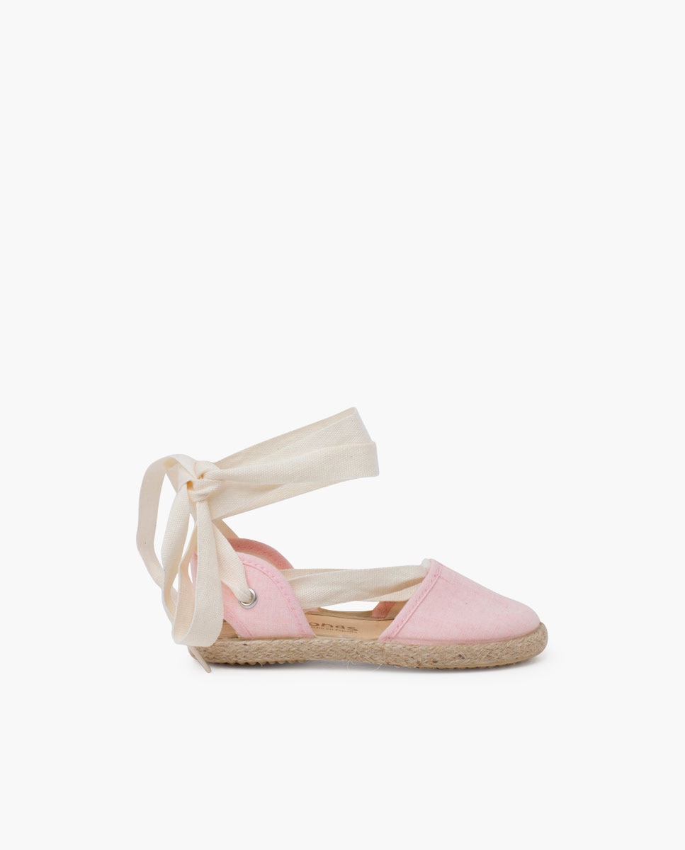 Alpargatas de niña con cintas - Pisamonas - Rosa Rosa-1
