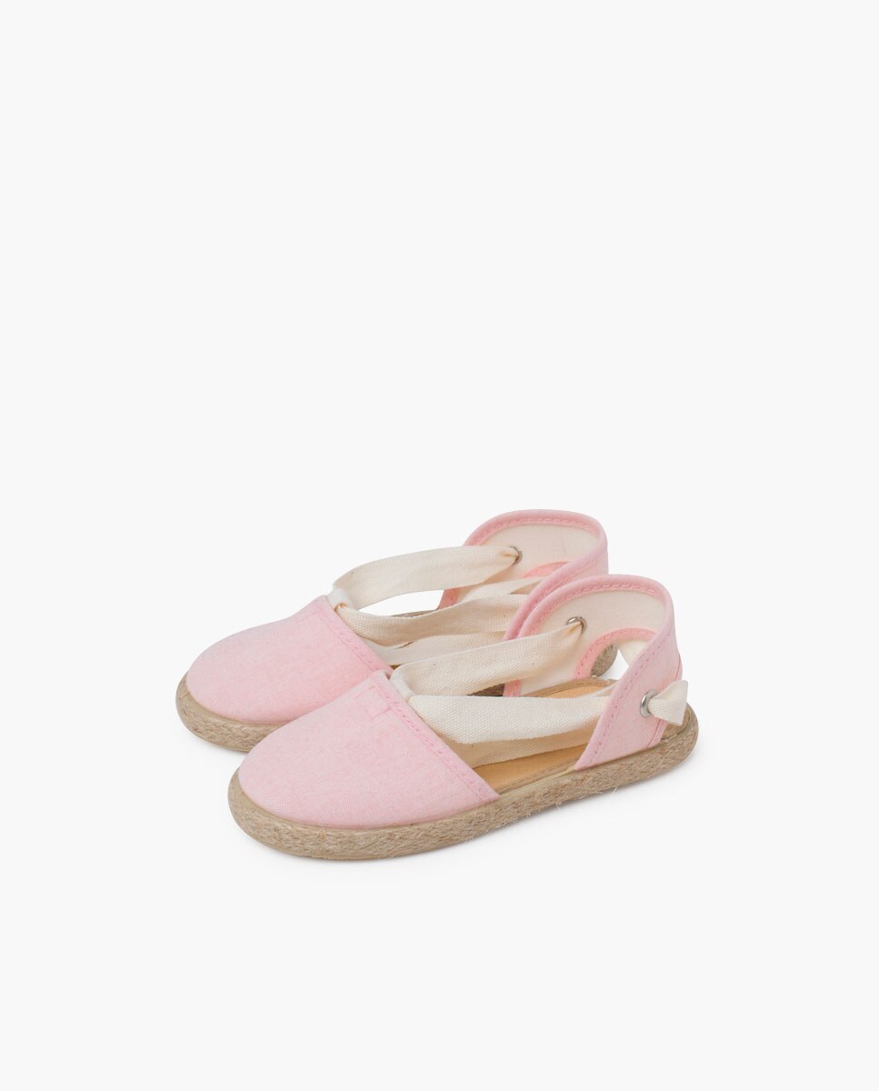 Alpargatas de niña con cintas - Pisamonas - Rosa Rosa-3