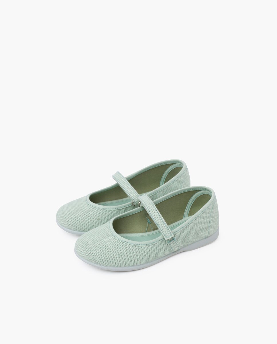 Merceditas de niña de lino cinta adherente - Pisamonas - Azul celeste Azul celeste-3