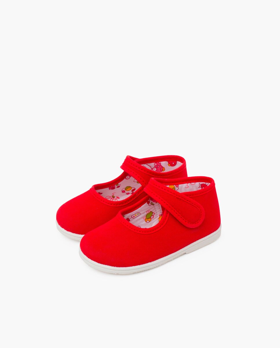 Merceditas de bebé niña lona suela fina tira - Rojo Rojo-2