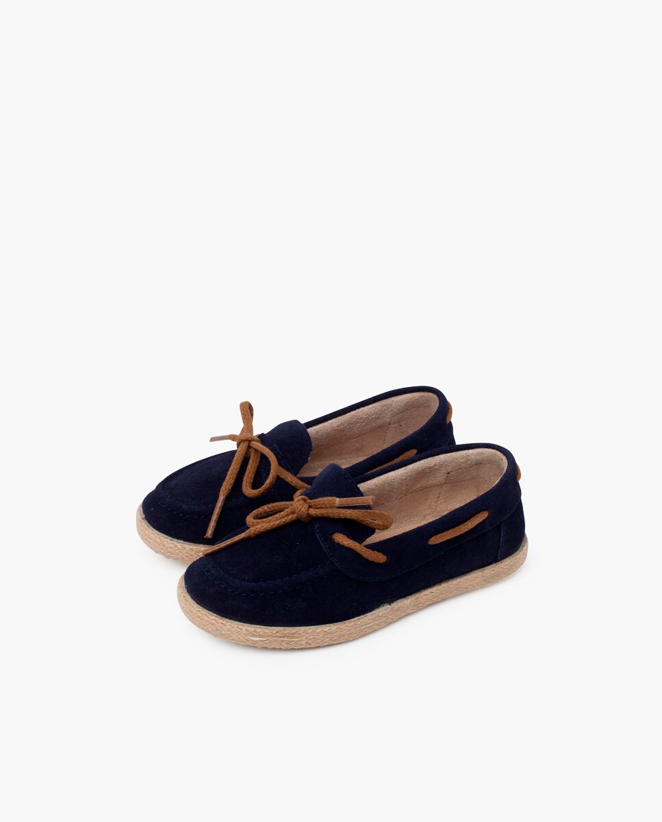 Mocasines de niños serraje cordón suela yute - Pisamonas - Azul marino Azul marino-3