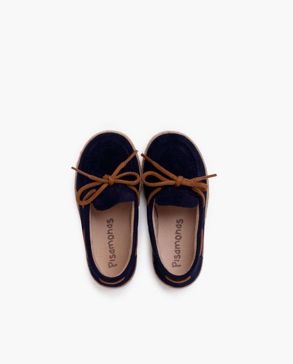 Mocasines de niños serraje cordón suela yute - Pisamonas - Azul marino Azul marino-4