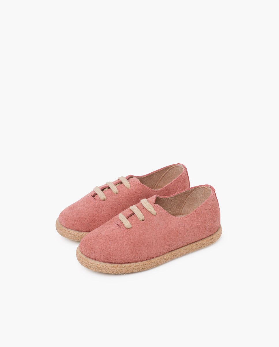Zapatillas Cordones Serraje y Yute Niños en beige/nude - Pisamonas - Rosa Rosa-3