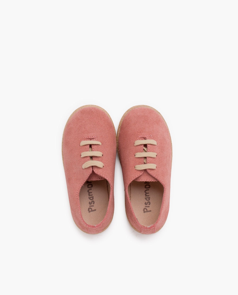Zapatillas Cordones Serraje y Yute Niños en beige/nude - Pisamonas - Rosa Rosa-4
