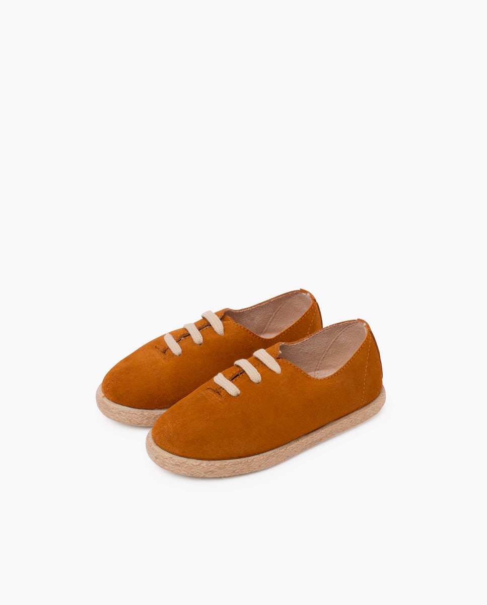 Zapatillas Cordones Serraje y Yute Niños en beige/nude - Pisamonas - Camel Camel-3