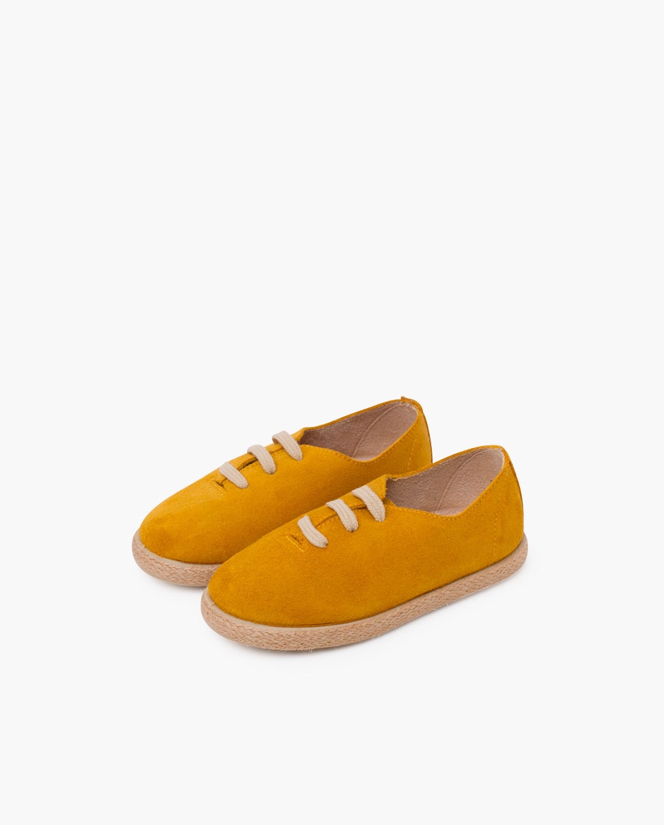 Zapatillas Cordones Serraje y Yute Niños en beige/nude - Pisamonas - Mostaza Mostaza-3