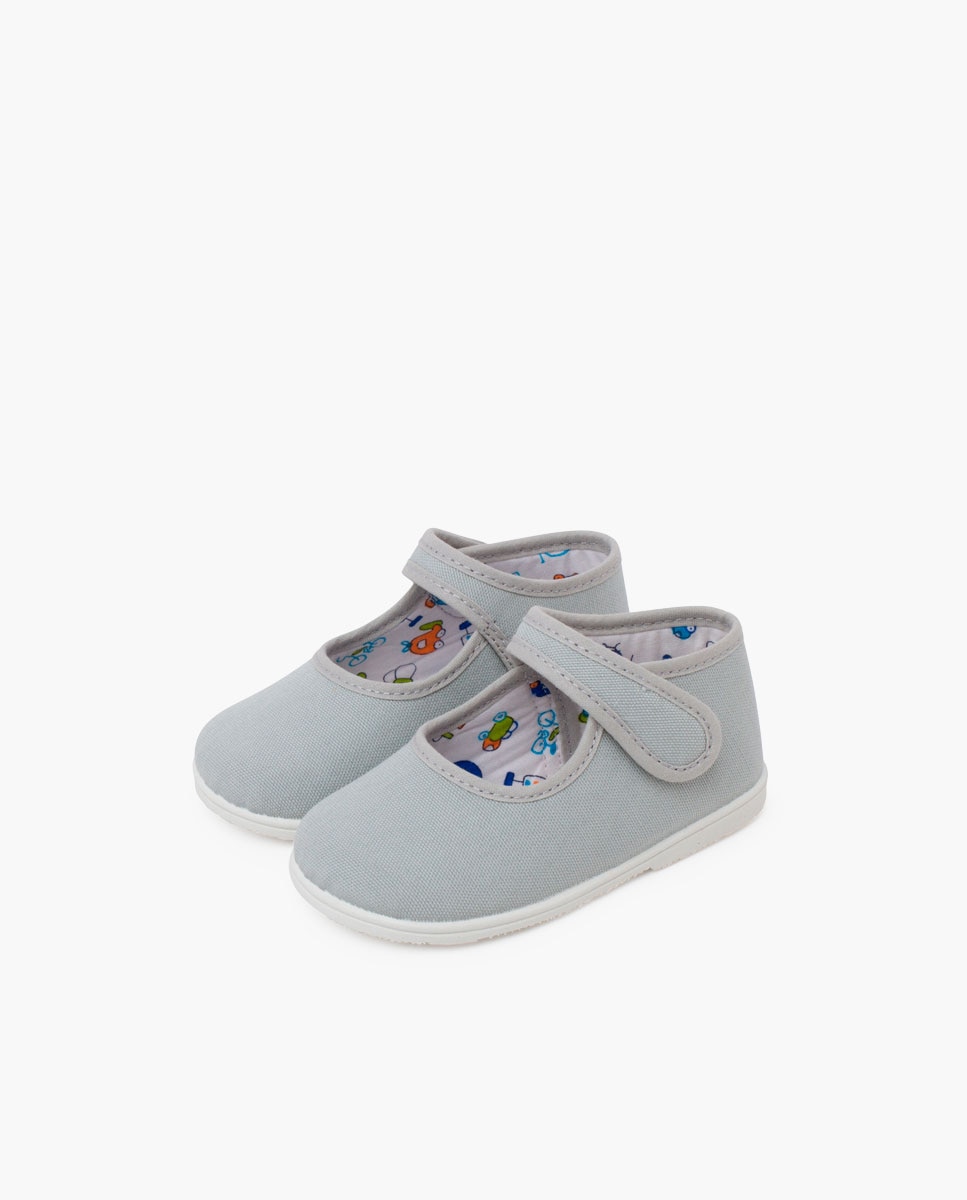 Merceditas de bebé niña lona suela fina tira - Gris Gris-2
