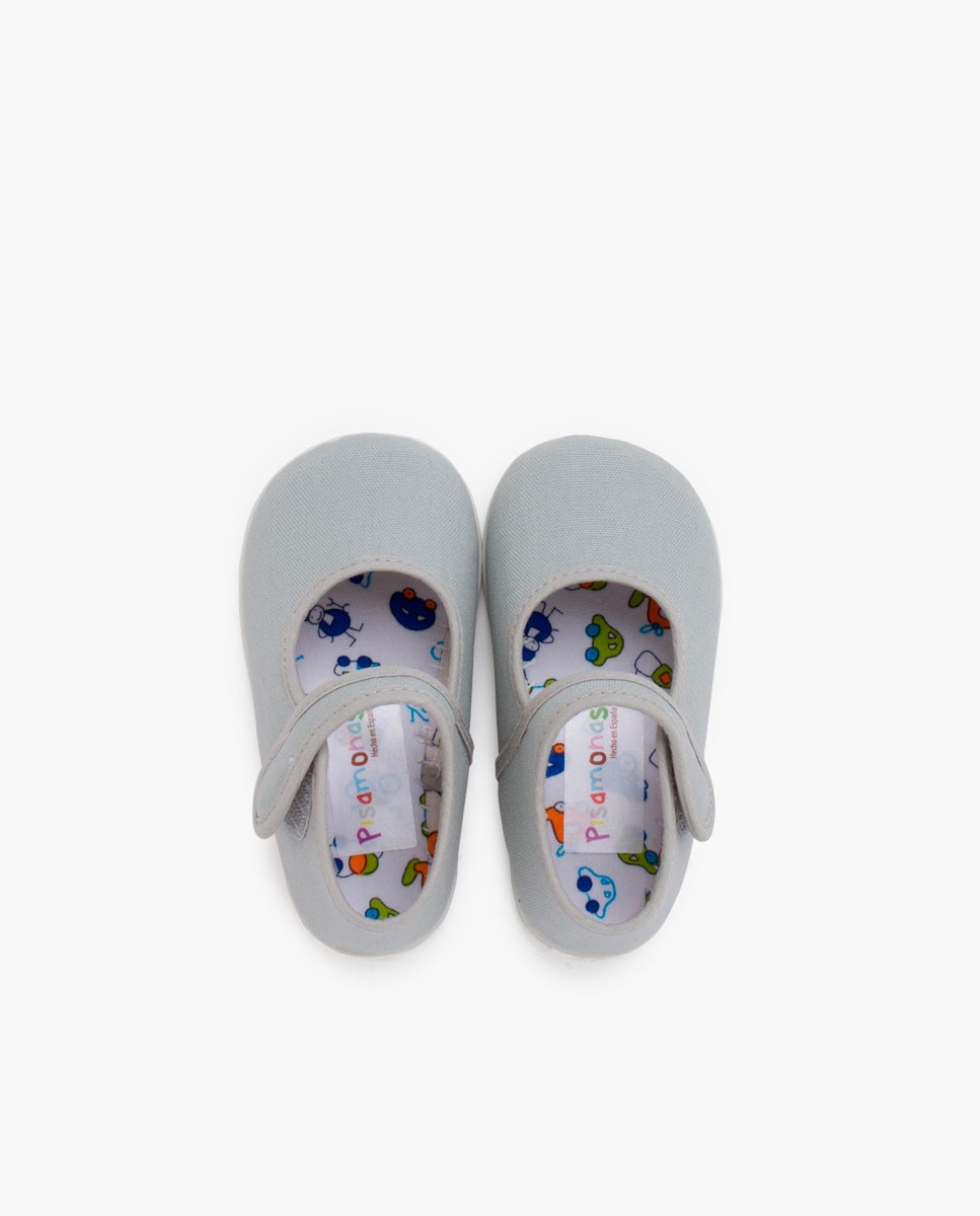Merceditas de bebé niña lona suela fina tira - Gris Gris-3