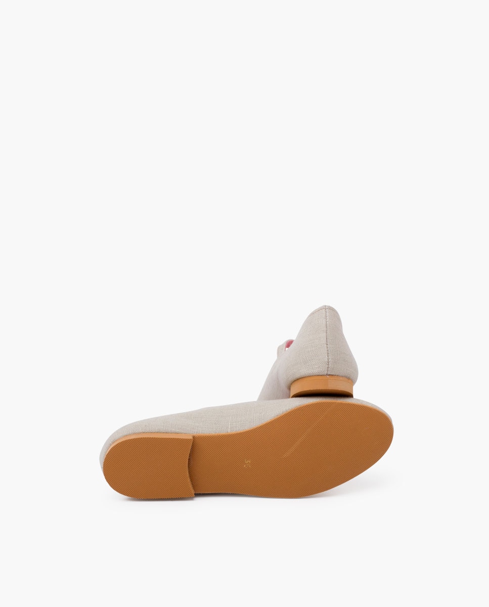 Merceditas de niña de lino con suela vestir Beige Pisamonas Beige-2