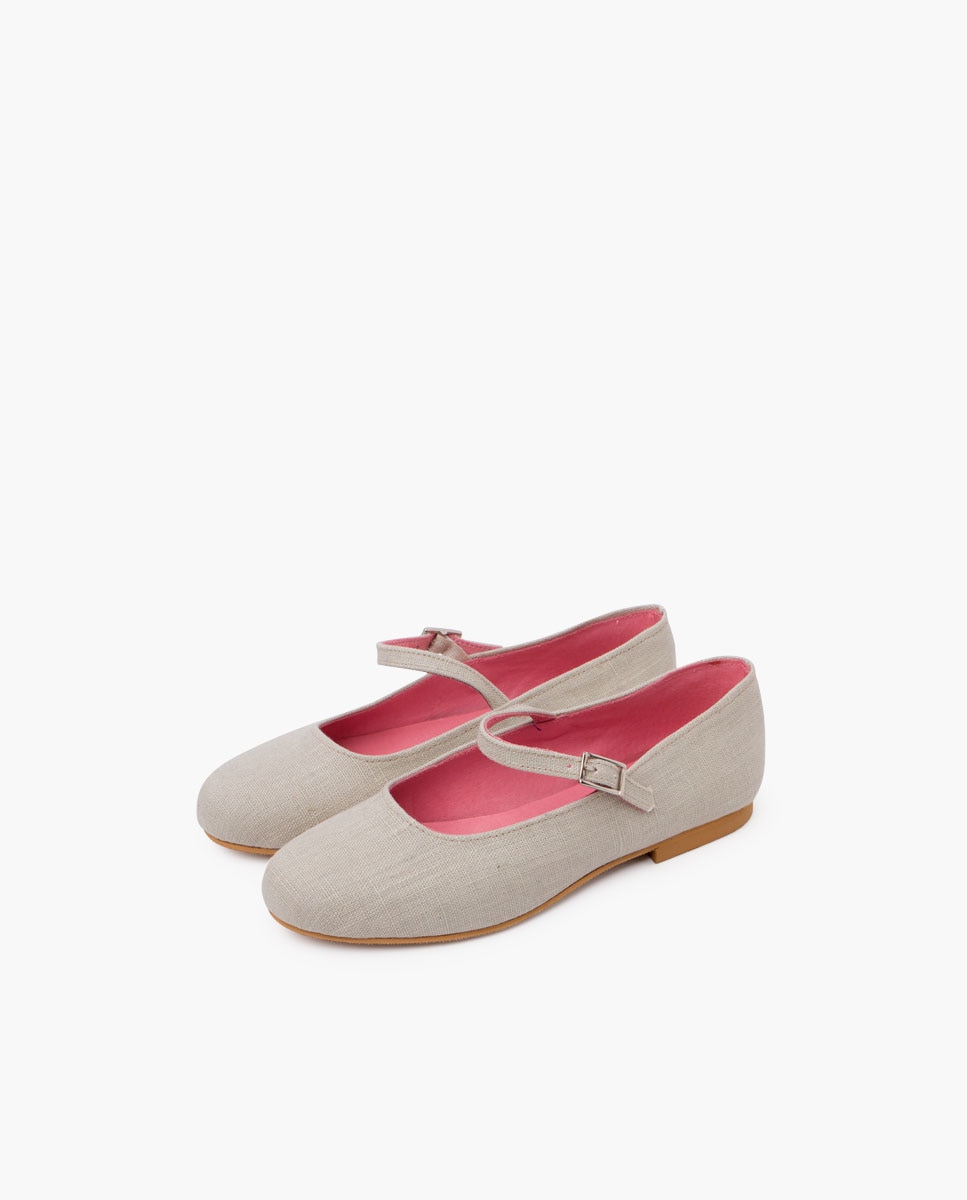 Merceditas de niña de lino con suela vestir Beige Pisamonas Beige-3