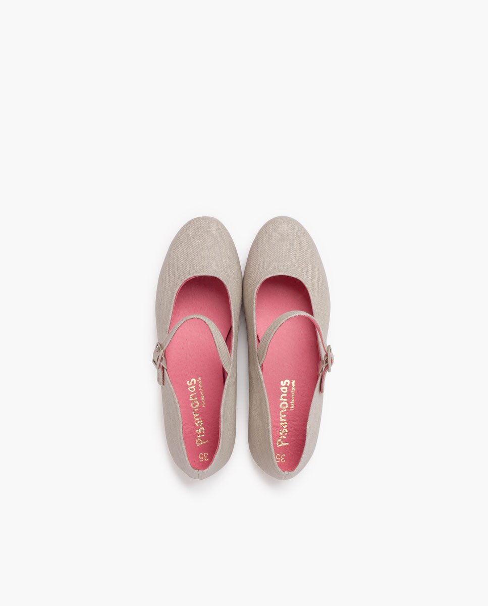 Merceditas de niña de lino con suela vestir Beige Pisamonas Beige-4