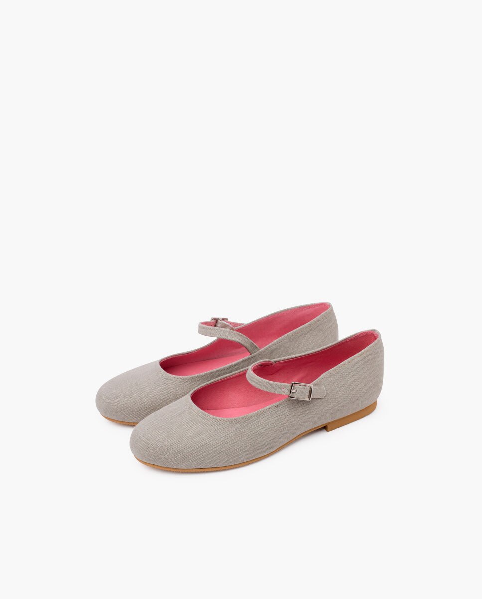 Merceditas de niña de lino con suela vestir Gris Pisamonas Gris-3