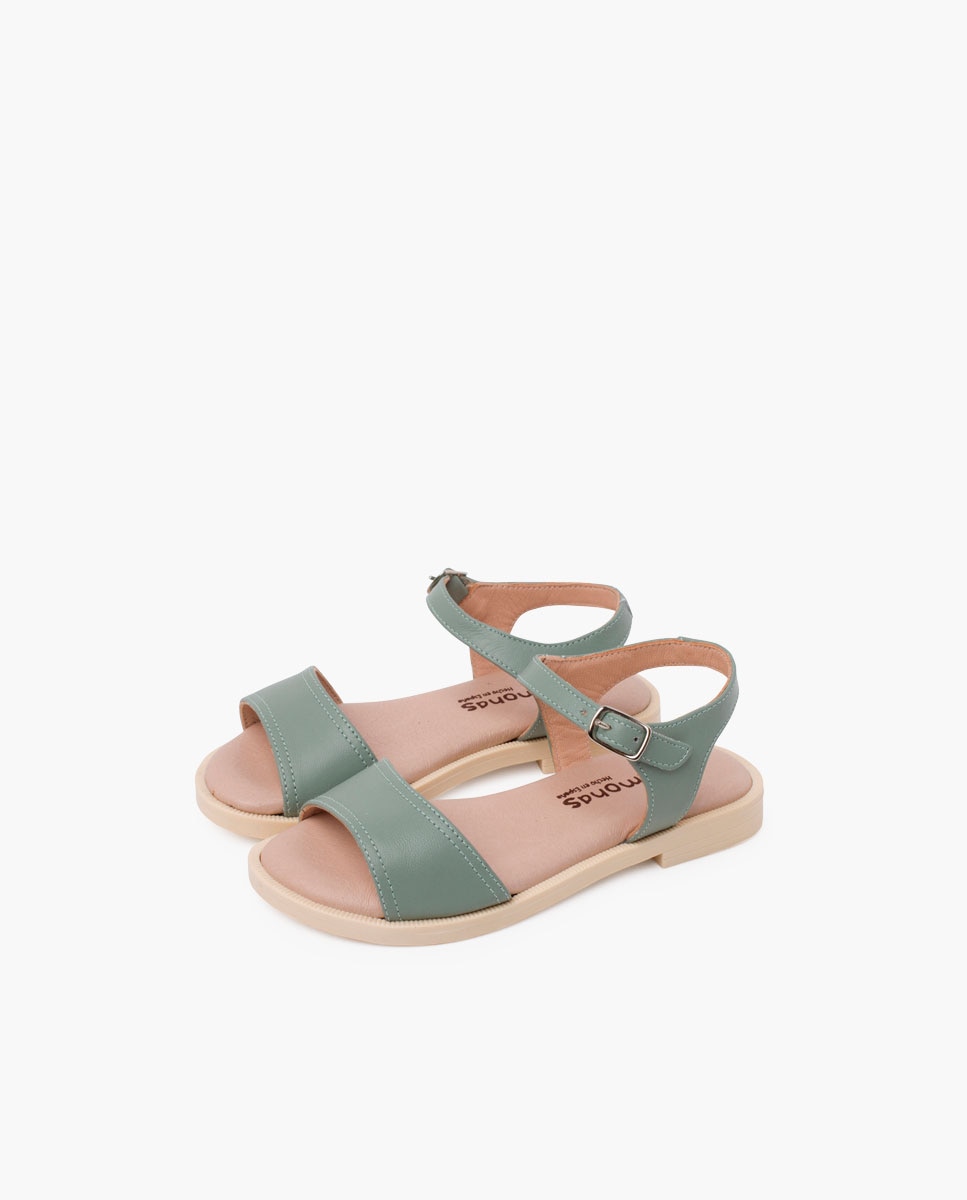 Imagen 3 de Sandalias abiertas de niña de piel con pala escotada - Pisamonas - Verde menta Verde menta
