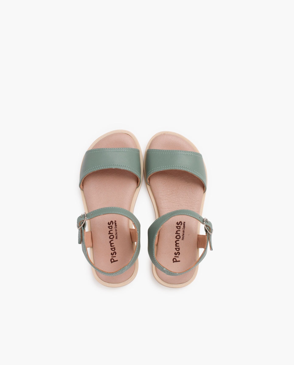 Imagen 4 de Sandalias abiertas de niña de piel con pala escotada - Pisamonas - Verde menta Verde menta