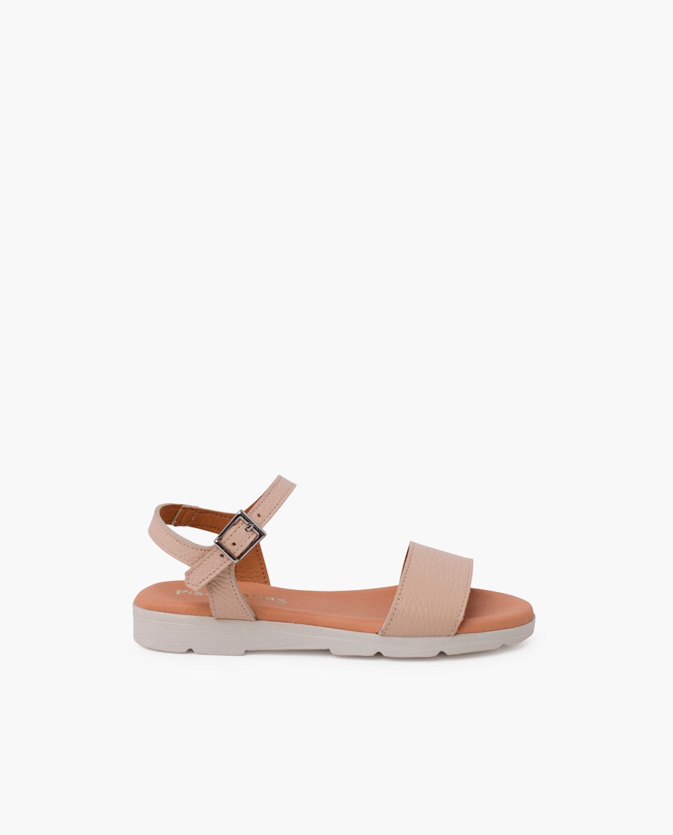 Pisamonas - Sandalias abiertas de niña de piel con textura y plantilla de gel.