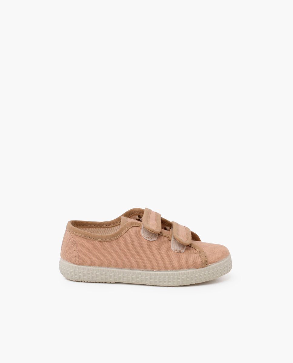 Zapatillas de lona reciclada rpet de niños con tiras adherentes - Pisamonas - Beige Beige-1