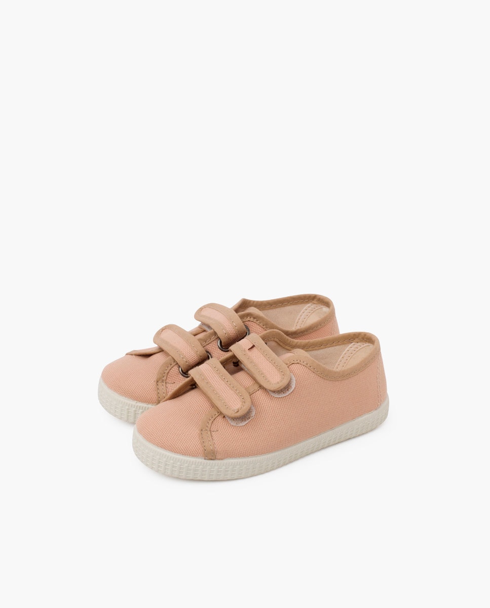 Zapatillas de lona reciclada rpet de niños con tiras adherentes - Pisamonas - Beige Beige-3