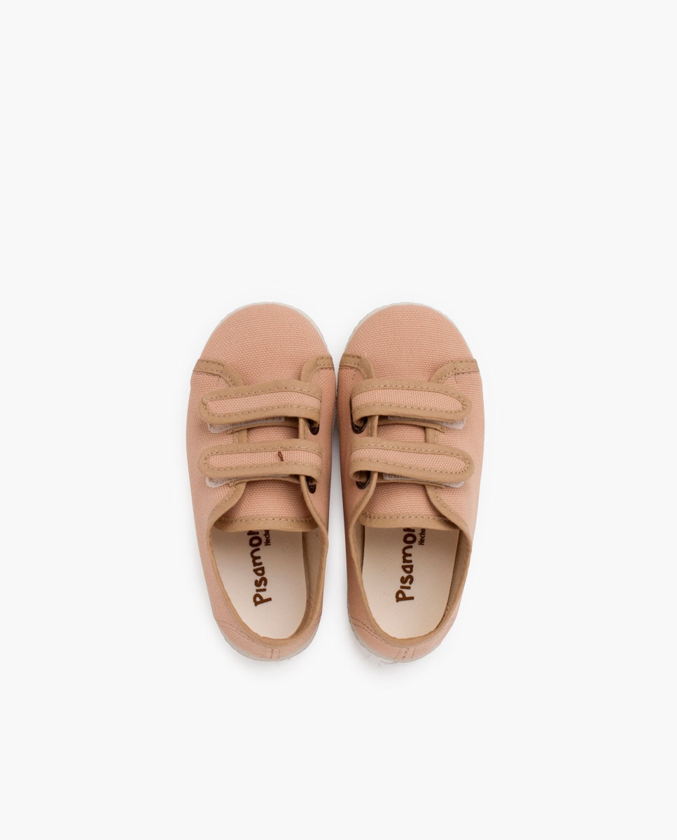 Zapatillas de lona reciclada rpet de niños con tiras adherentes - Pisamonas - Beige Beige-4