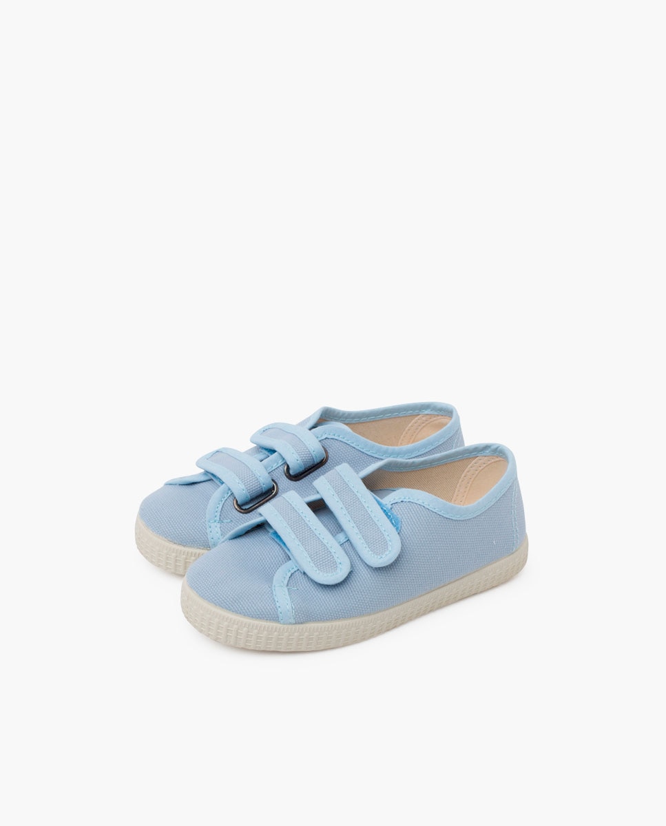 Zapatillas de lona reciclada rpet de niños con tiras adherentes - Pisamonas - Azul claro Azul claro-3