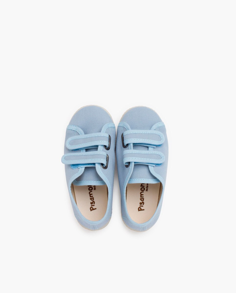 Zapatillas de lona reciclada rpet de niños con tiras adherentes - Pisamonas - Azul claro Azul claro-4