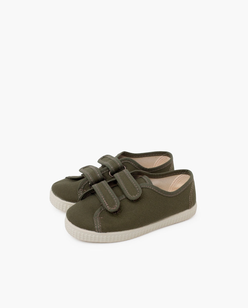 Zapatillas de lona reciclada rpet de niños con tiras adherentes - Pisamonas - Verde Verde-3