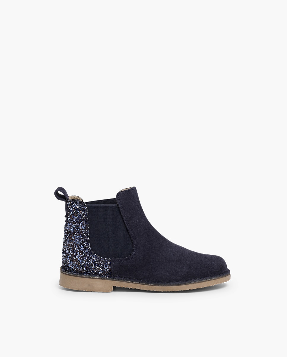 Botas de niña serraje con talonera glitter - Pisamonas - Azul marino Azul marino-1
