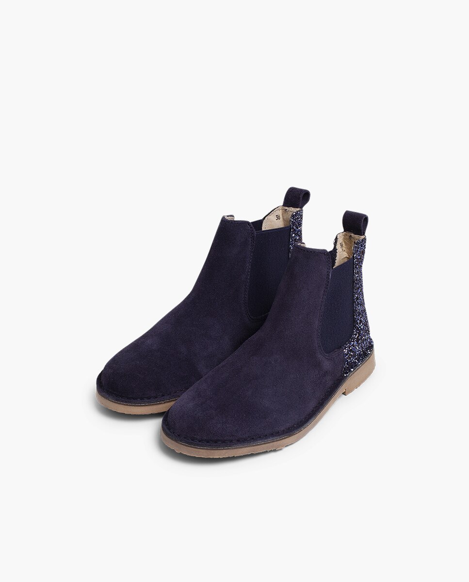Botas de niña serraje con talonera glitter - Pisamonas - Azul marino Azul marino-3