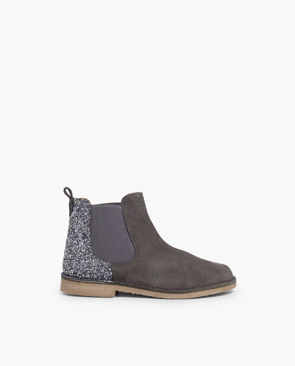 Botas de niña serraje con talonera glitter - Pisamonas - Gris Gris-1